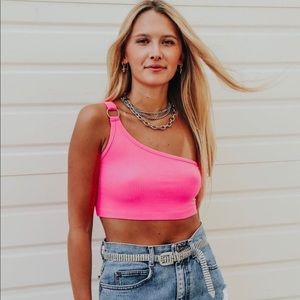 Emma & Sam Neon Pink One Shoulder Top